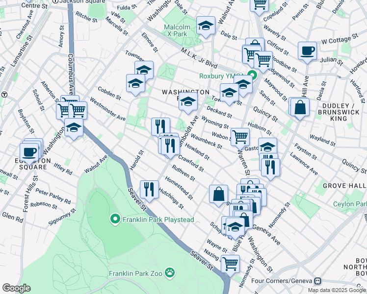 map of restaurants, bars, coffee shops, grocery stores, and more near 88 Howland Street in Boston