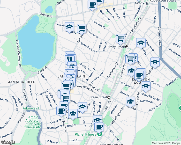 map of restaurants, bars, coffee shops, grocery stores, and more near 90 Rockview Street in Boston
