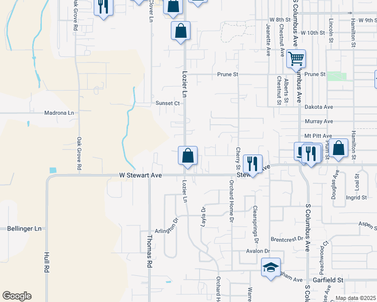 map of restaurants, bars, coffee shops, grocery stores, and more near 1045 Lozier Lane in Medford