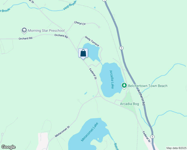 map of restaurants, bars, coffee shops, grocery stores, and more near 557 Federal Street in Belchertown