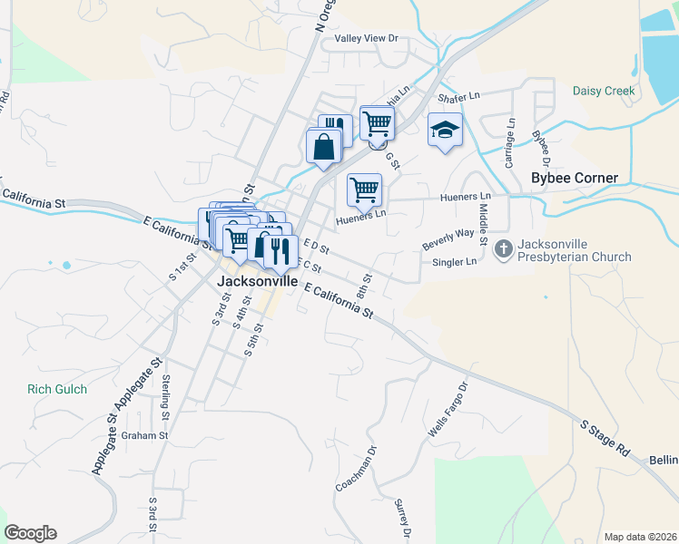 map of restaurants, bars, coffee shops, grocery stores, and more near 535 East C Street in Jacksonville