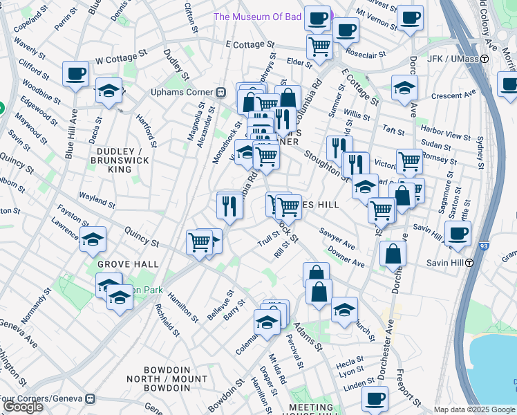map of restaurants, bars, coffee shops, grocery stores, and more near 39 Payson Avenue in Boston