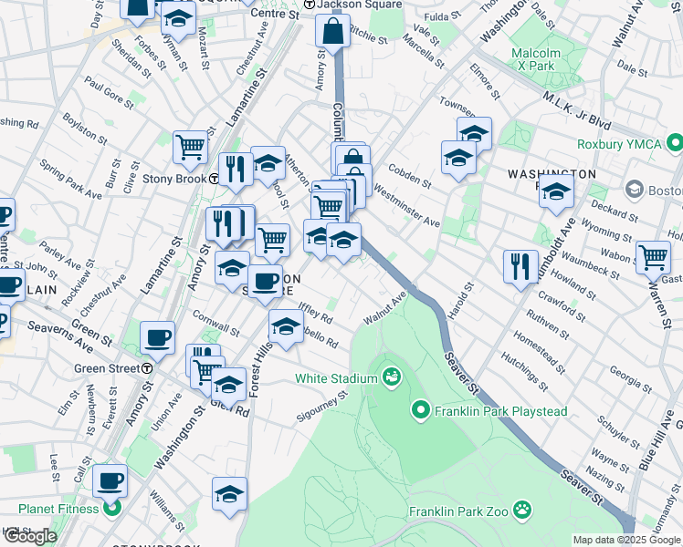 map of restaurants, bars, coffee shops, grocery stores, and more near 4 Glines Avenue in Boston