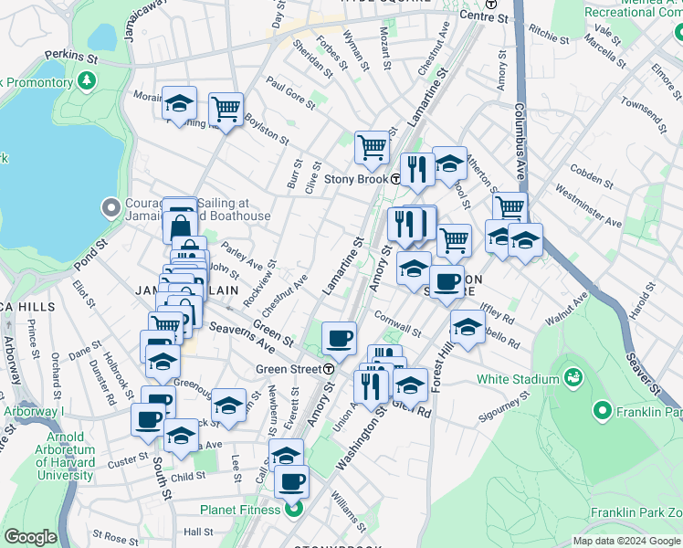 map of restaurants, bars, coffee shops, grocery stores, and more near 281 Lamartine Street in Boston