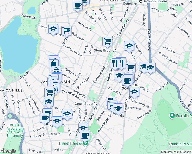 map of restaurants, bars, coffee shops, grocery stores, and more near 281 Lamartine Street in Boston