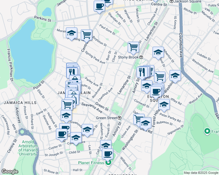 map of restaurants, bars, coffee shops, grocery stores, and more near 267 Chestnut Avenue in Boston