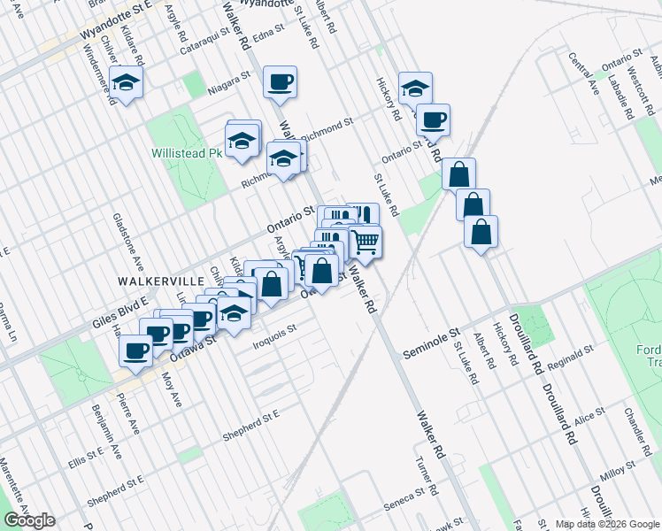 map of restaurants, bars, coffee shops, grocery stores, and more near 1296 Monmouth Road in Windsor