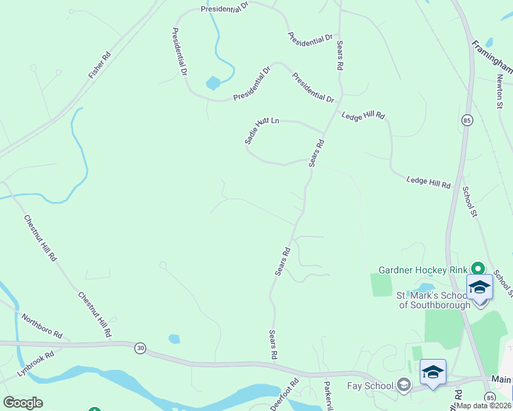 map of restaurants, bars, coffee shops, grocery stores, and more near Sears Lane in Southborough