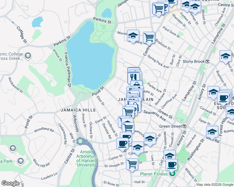 map of restaurants, bars, coffee shops, grocery stores, and more near 5 Regent Circle in Boston