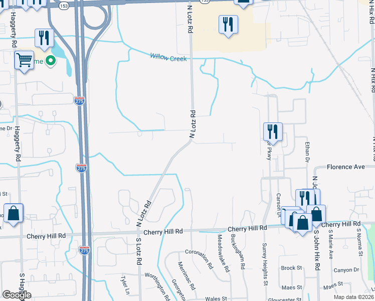 map of restaurants, bars, coffee shops, grocery stores, and more near 860 North Lotz Road in Canton