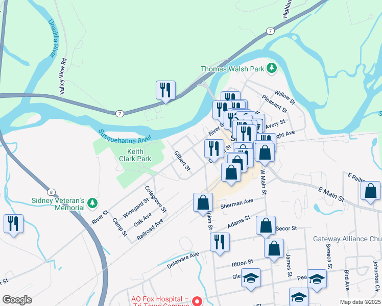 map of restaurants, bars, coffee shops, grocery stores, and more near 4 Union Street in Sidney