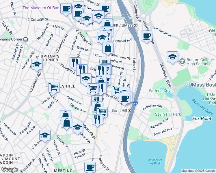 map of restaurants, bars, coffee shops, grocery stores, and more near 11 Doris Street in Boston