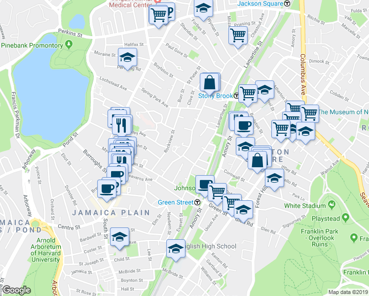 map of restaurants, bars, coffee shops, grocery stores, and more near 267 Chestnut Avenue in Boston