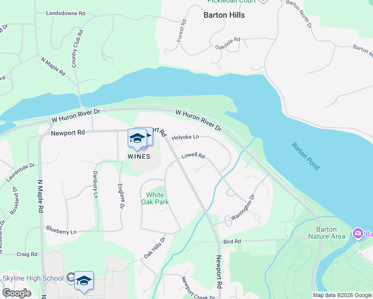 map of restaurants, bars, coffee shops, grocery stores, and more near 2765 Lowell Road in Ann Arbor