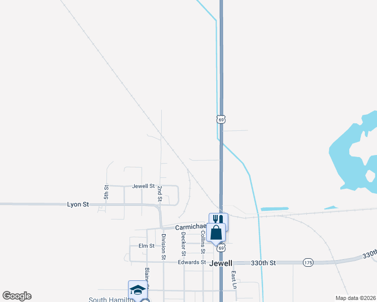 map of restaurants, bars, coffee shops, grocery stores, and more near in Jewell