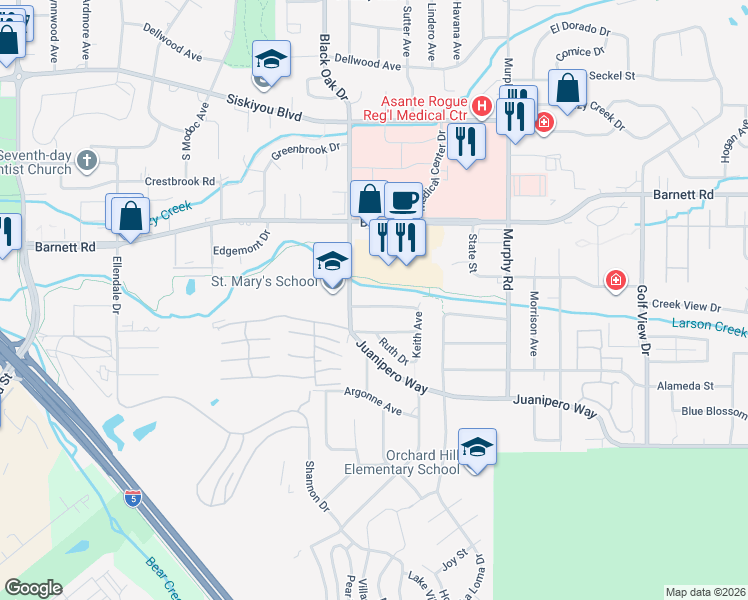 map of restaurants, bars, coffee shops, grocery stores, and more near 2710 Randolph Street in Medford