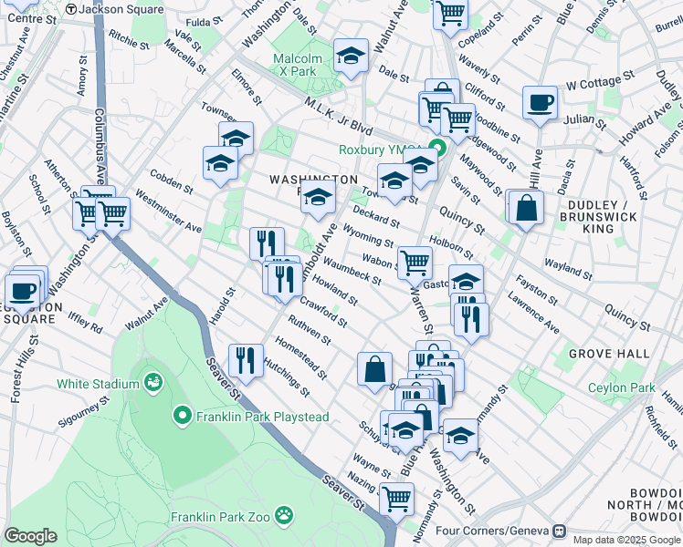 map of restaurants, bars, coffee shops, grocery stores, and more near 41 Howland Street in Boston