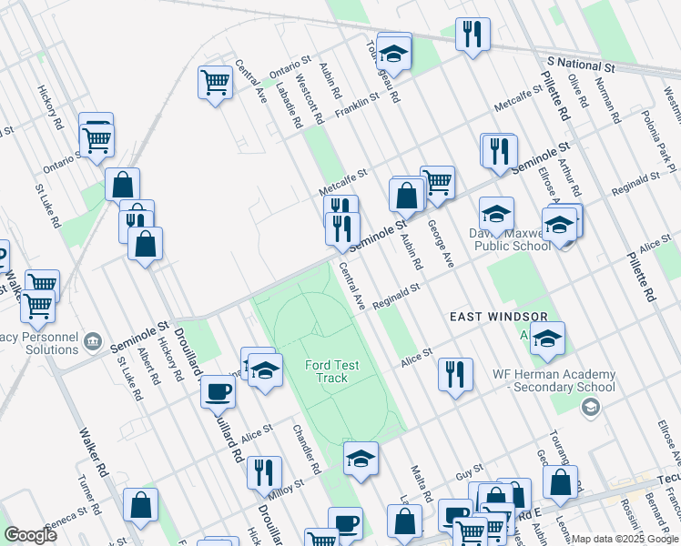 map of restaurants, bars, coffee shops, grocery stores, and more near in Windsor