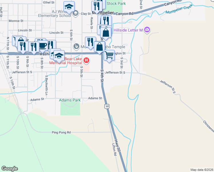 map of restaurants, bars, coffee shops, grocery stores, and more near 280 South 4th Street in Montpelier