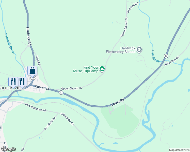 map of restaurants, bars, coffee shops, grocery stores, and more near 290 Upper Church Street in Hardwick