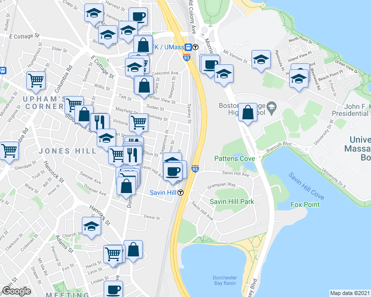 map of restaurants, bars, coffee shops, grocery stores, and more near 47 Tuttle Street in Boston