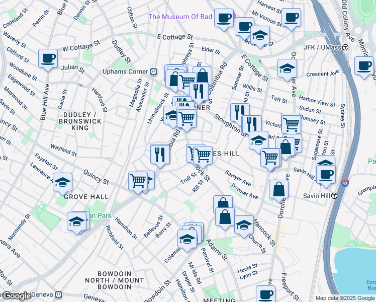 map of restaurants, bars, coffee shops, grocery stores, and more near 61 Hancock Street in Boston