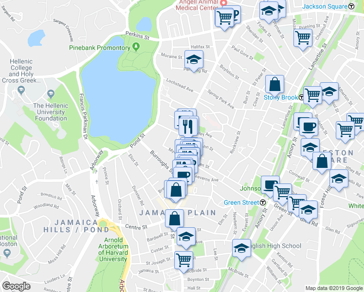 map of restaurants, bars, coffee shops, grocery stores, and more near 6 Myrtle Street in Boston