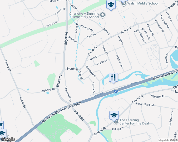 map of restaurants, bars, coffee shops, grocery stores, and more near 72 Elda Road in Framingham