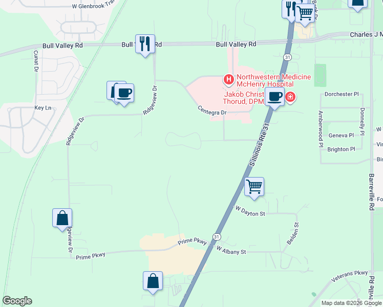 map of restaurants, bars, coffee shops, grocery stores, and more near 4309 West Shamrock Lane in McHenry