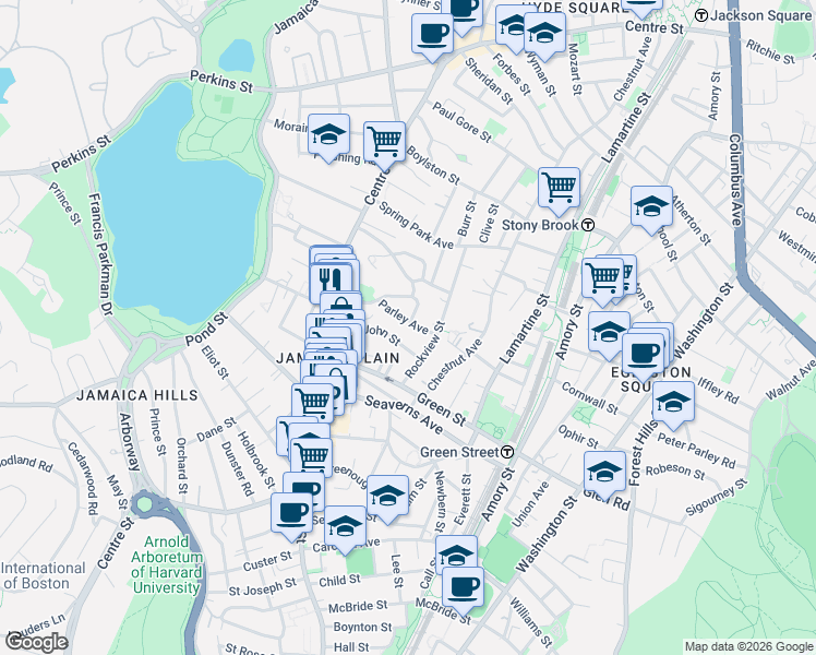 map of restaurants, bars, coffee shops, grocery stores, and more near 9 Warren Square in Boston