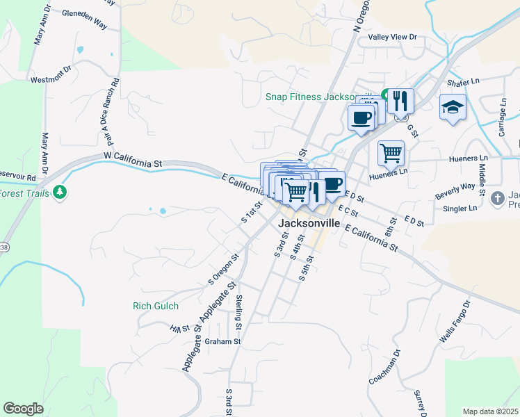 map of restaurants, bars, coffee shops, grocery stores, and more near 285 South 1st Street in Jacksonville