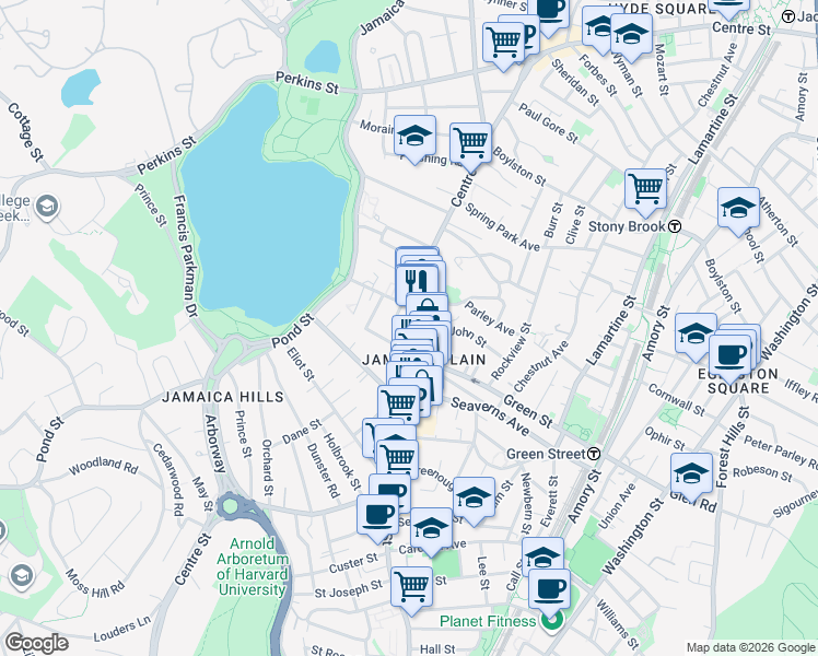 map of restaurants, bars, coffee shops, grocery stores, and more near 10 Grovenor Road in Boston