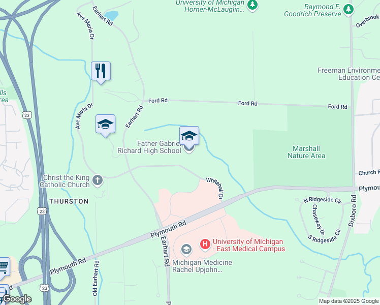 map of restaurants, bars, coffee shops, grocery stores, and more near 4333 Whitehall Drive in Ann Arbor