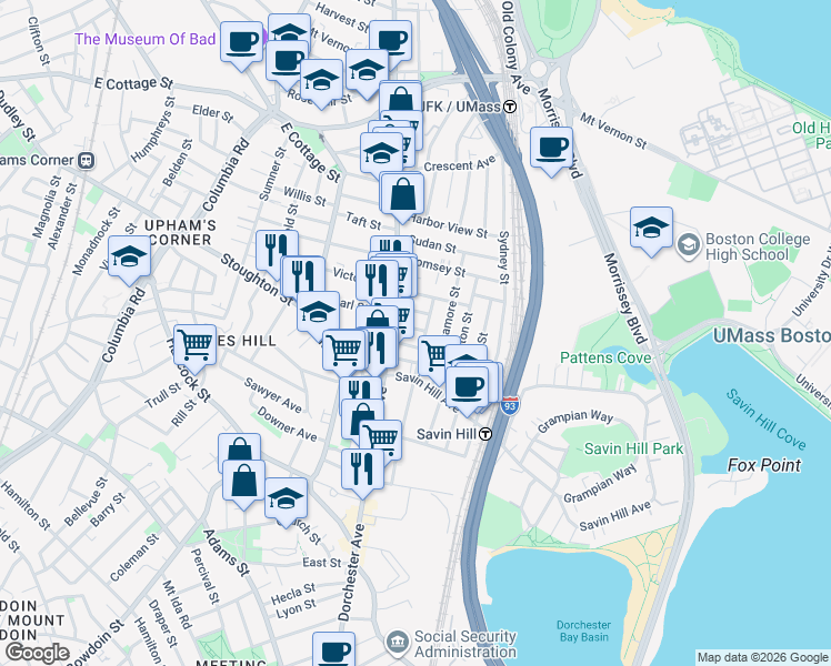 map of restaurants, bars, coffee shops, grocery stores, and more near 11 Doris Street in Boston