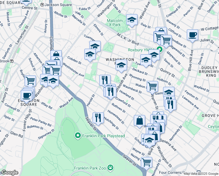map of restaurants, bars, coffee shops, grocery stores, and more near in Boston