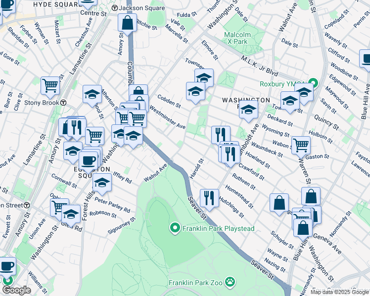map of restaurants, bars, coffee shops, grocery stores, and more near 15 Homestead Street in Boston