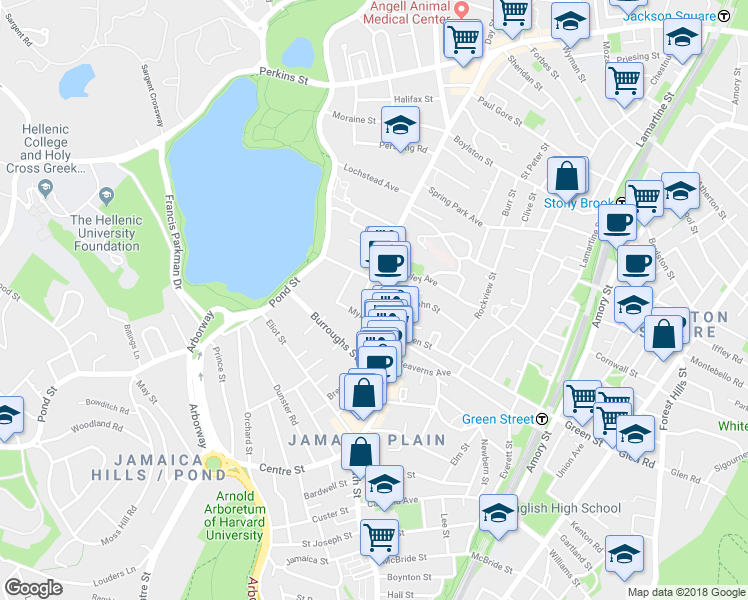 map of restaurants, bars, coffee shops, grocery stores, and more near 6 Myrtle Street in Boston