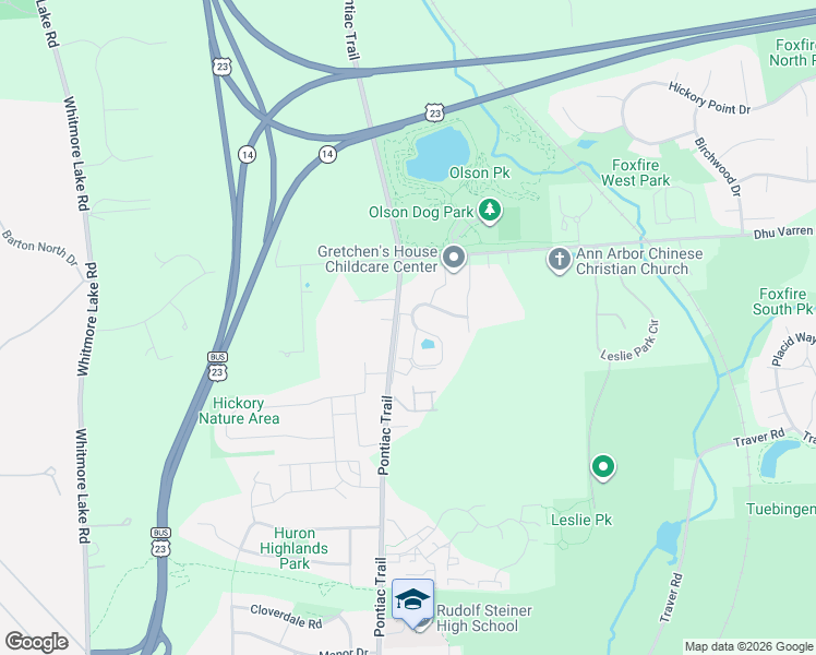 map of restaurants, bars, coffee shops, grocery stores, and more near 2814 South Knightsbridge Circle in Ann Arbor