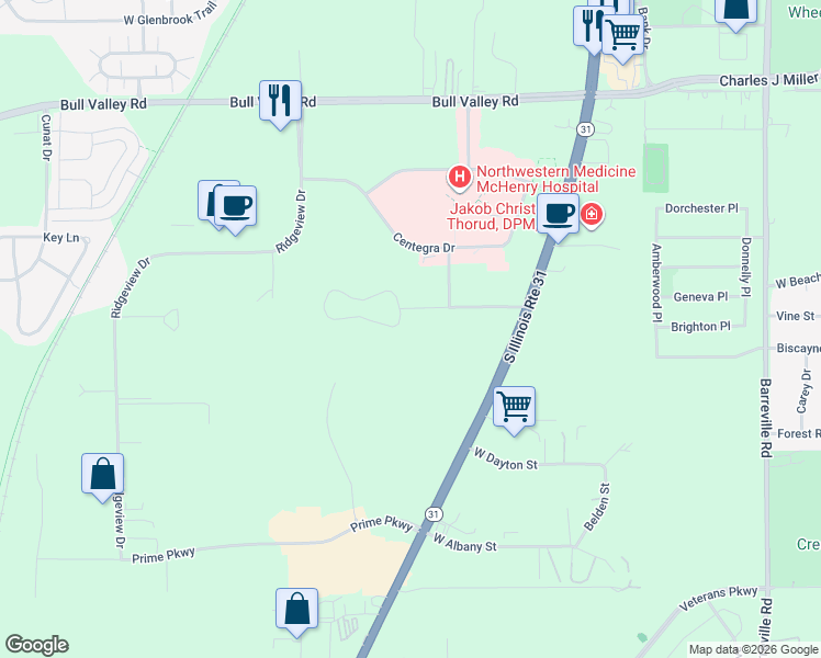 map of restaurants, bars, coffee shops, grocery stores, and more near 4305 West Shamrock Lane in McHenry