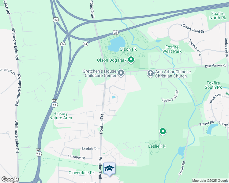 map of restaurants, bars, coffee shops, grocery stores, and more near 2901 North Knightsbridge Circle in Ann Arbor