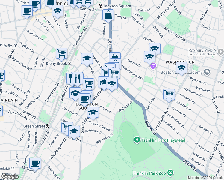 map of restaurants, bars, coffee shops, grocery stores, and more near 27 Dixwell Street in Boston