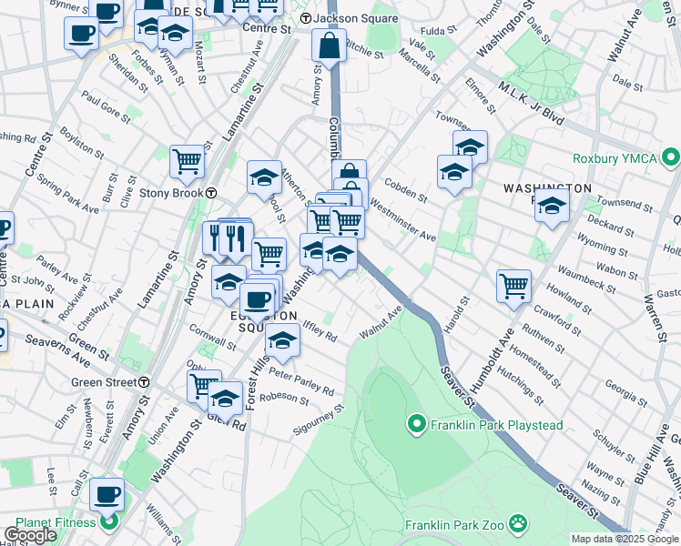 map of restaurants, bars, coffee shops, grocery stores, and more near 7 Weld Avenue in Boston