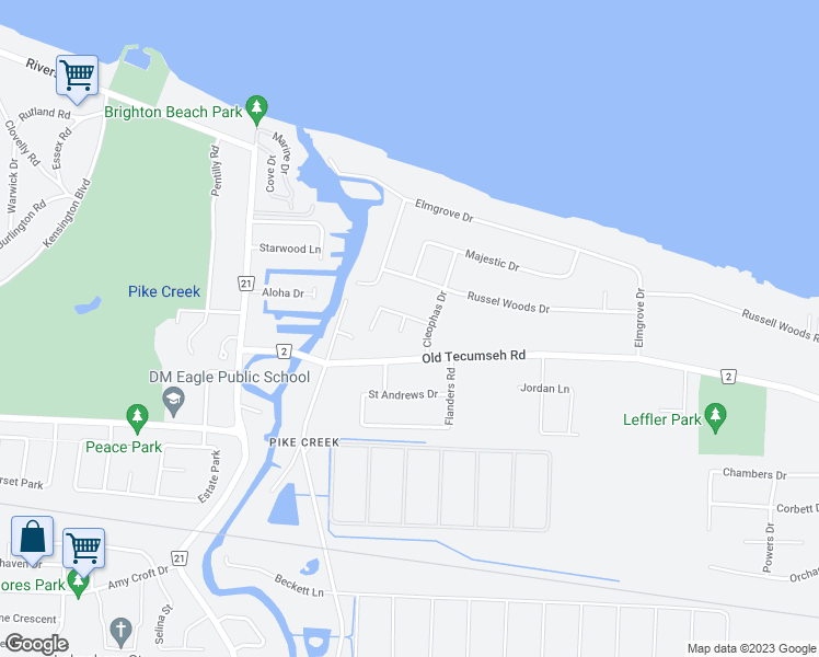 map of restaurants, bars, coffee shops, grocery stores, and more near 34 Nicole Circle in Tecumseh