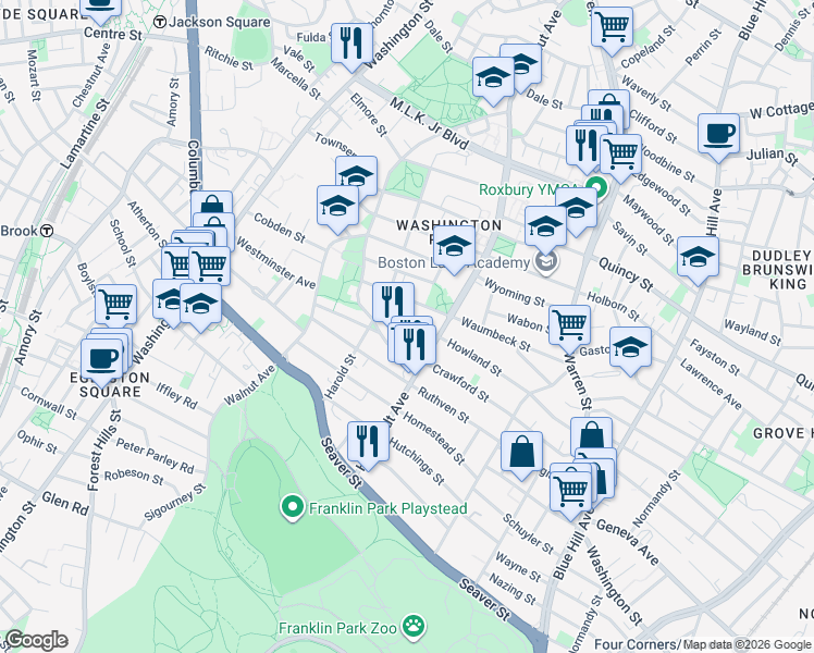 map of restaurants, bars, coffee shops, grocery stores, and more near 112 Howland Street in Boston