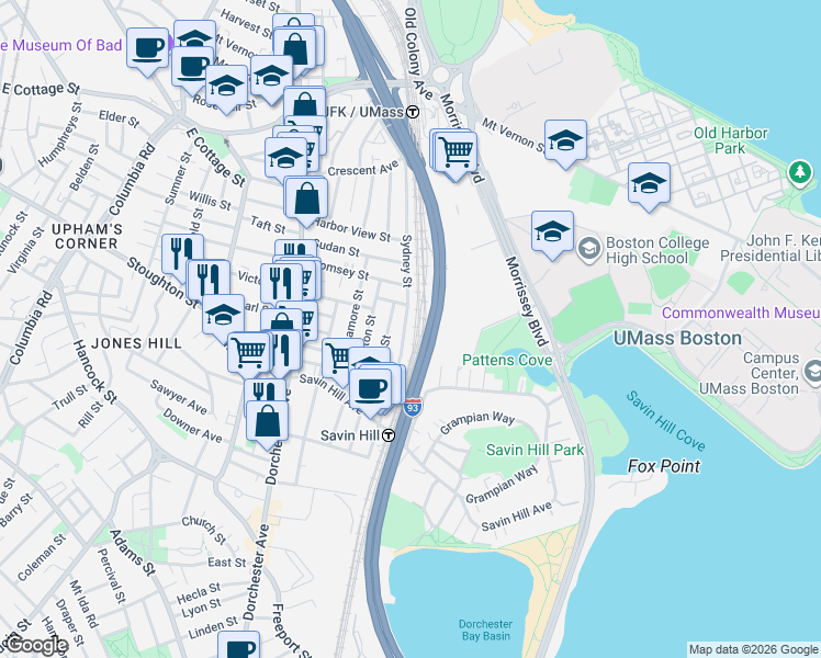 map of restaurants, bars, coffee shops, grocery stores, and more near in Boston
