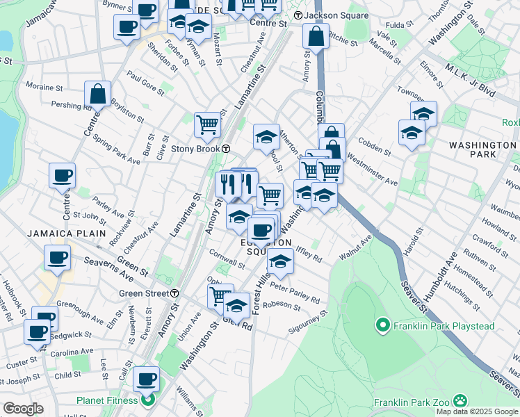 map of restaurants, bars, coffee shops, grocery stores, and more near 8 Brookside Avenue in Boston