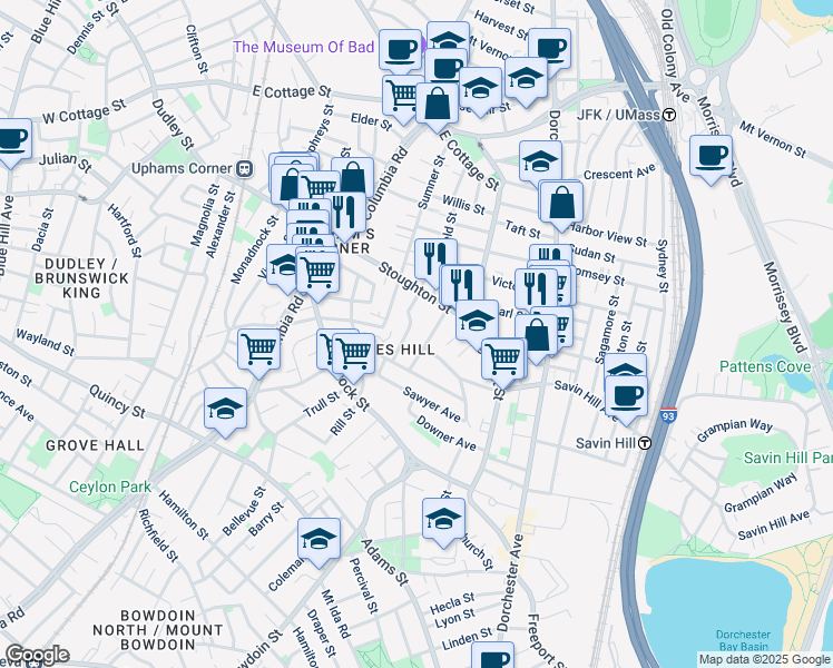 map of restaurants, bars, coffee shops, grocery stores, and more near 11 Windermere Road in Boston