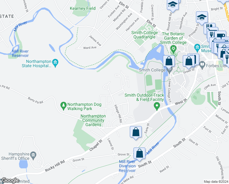 map of restaurants, bars, coffee shops, grocery stores, and more near 29 Ford Crossing in Northampton