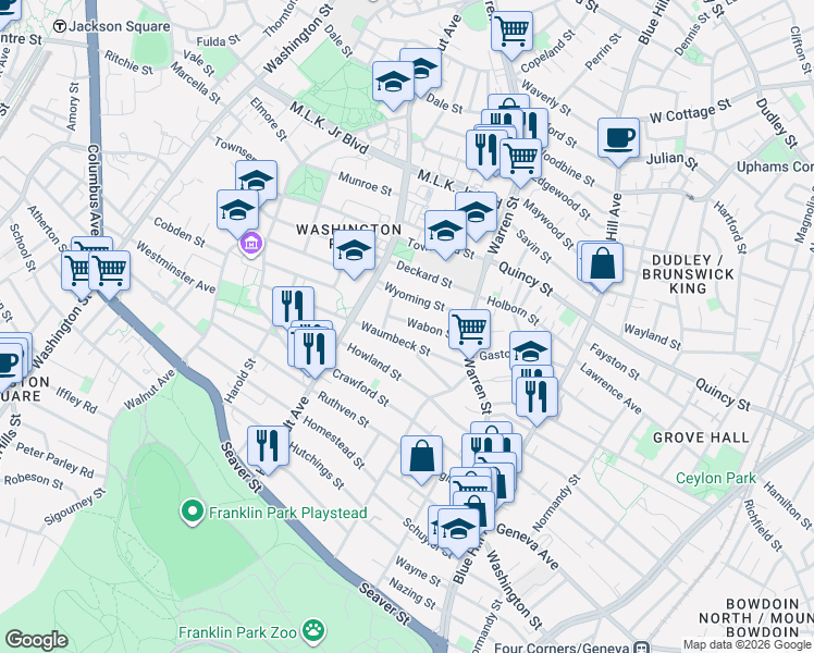 map of restaurants, bars, coffee shops, grocery stores, and more near 29 Wabon Street in Boston