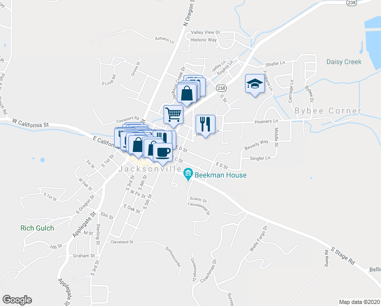 map of restaurants, bars, coffee shops, grocery stores, and more near 430 East D Street in Jacksonville